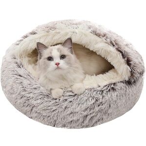 Cozy Plush Cat Bed in Gray and Cream